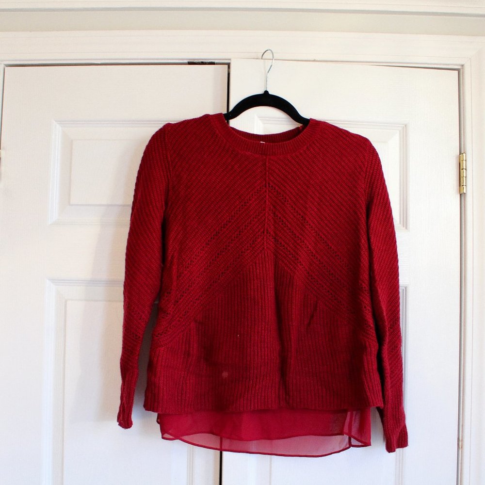 Lucky Brand Maroon Cashmere Blend Sweater with Sheer Lining